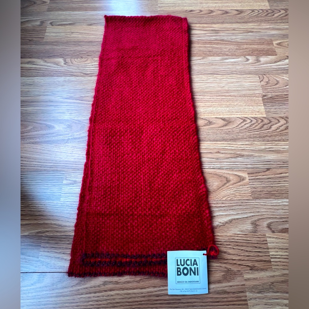 Lucia Boni Red Wool Mohair Handmade Scarf Italy